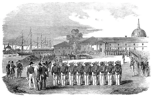 The Illustrated London News Etching From 1854. Honours Paid To The Remains Of Captain Hyde Parker, by The English, french And Turkish Troops