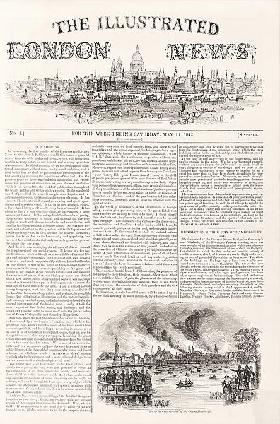 Illustrated London News. Front page of first issue, dated May 14, 1842. Fourth reprint. The news magazine was launched in 1842 and stopped publication in 2003