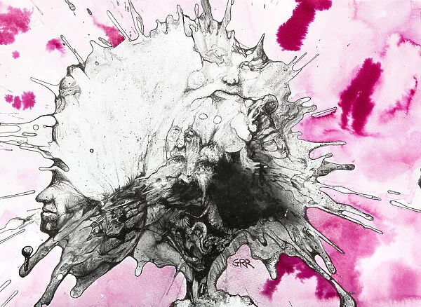 Illustration Of An Abstract With Human Heads And A Background Of Pink And White