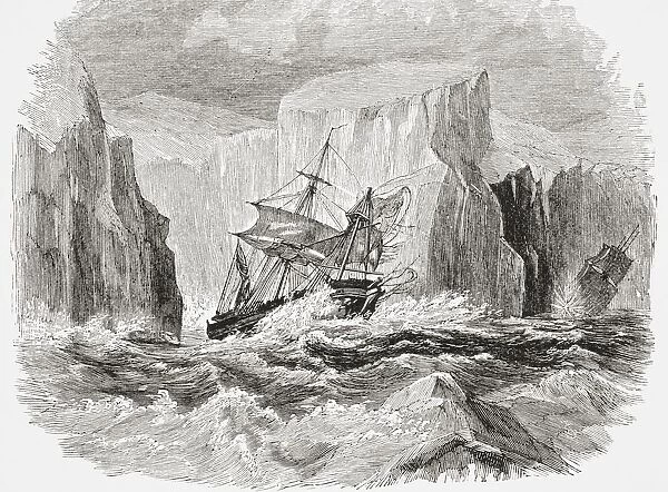 Incident From James Clark Rosss Antartic Voyage Ships Erebus And Terror In The Pack Ice 1841 From The Gallery Of Geography Published London Circa 1872
