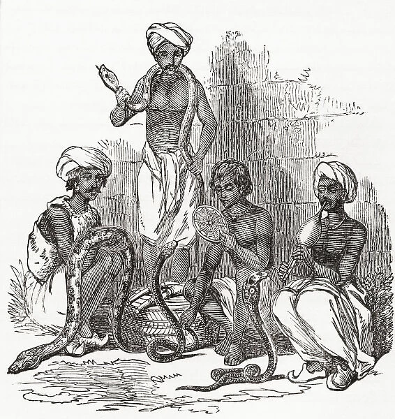 Indian Snake Charmers In The 19th Century. From The Imperial Bible Dictionary, Published 1889