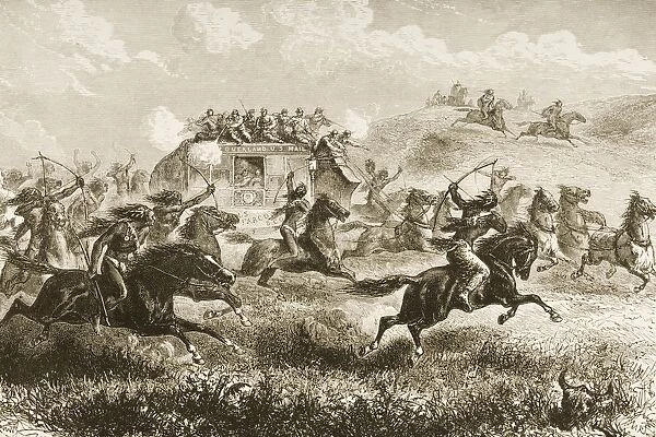 Indians Attacking Coach Carrying Us Mail Across Prairies In 1860S. From American Pictures Drawn With Pen And Pencil By Rev Samuel Manning Circa 1880