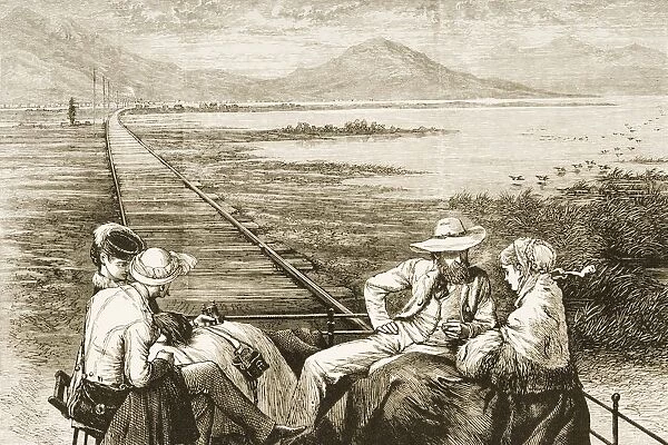 Inspection Car On The Pacific Railway Approaching The Great Salt Lake. From American Pictures Drawn With Pen And Pencil By Rev Samuel Manning Circa 1880