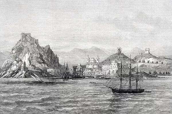 Insurgent Ship Visiting Aguilas Murcia Province Spain With Requisitions During 3Rd Carlist War From Illustrated London News October 4 1873