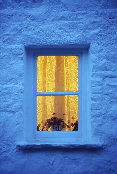 Ireland; Cottage Window At Night