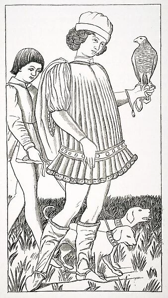 Italian Nobleman Of The Fifteenth Century Holding Hawk. From A Playing Card Engraved On Copper Circa 1460