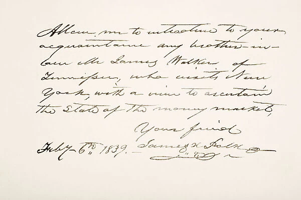 James Knox Polk, 1795 - 1849. 11Th President Of The United States Of America. Hand Writing Sample