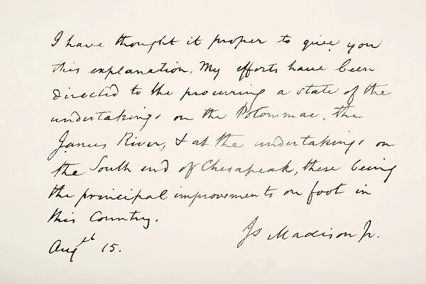 James Madison, 1751 - 1836. Fourth President Of The United States Of America. Hand Writing Sample