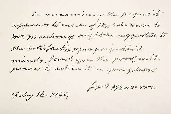James Monroe, 1758 - 1831. Fifth President Of The United States Of America. Hand Writing Sample