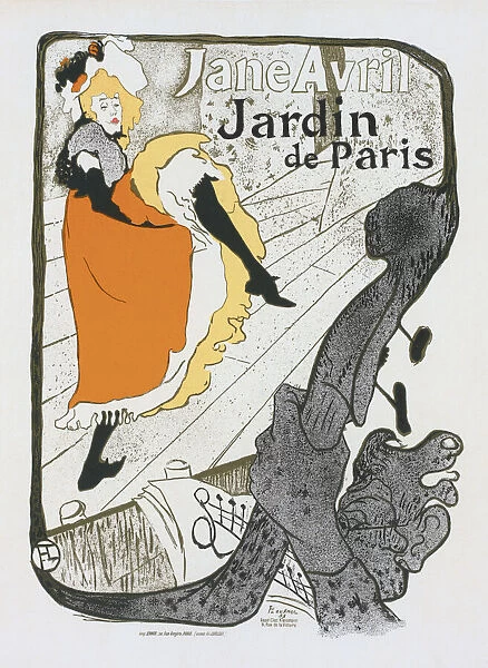 Jane Avril dancing at the Jardin de Paris. 1893 poster by Henri de Toulouse-Lautrec. Henri de Toulouse-Lautrec, French artist, 1864-1901. The Jardin de Paris was a 'cafe-concert'on the Champs-Elysees