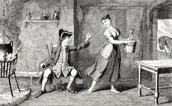 Jeannie Deans In Her Fathers Cottage Engraving By George Cruikshank Dated 1843 Of A Scene From Sir Walter Scotts Novel The Heart Of Midlothian