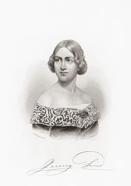 Jenny Lind, full name Johanna Maria Lind, 1820 - 1887. Swedish opera singer, known as the Swedish Nightingale, who was a sensation throughout Europe and the United States. After a 19th century work by L'Allemand, engraved by Burke