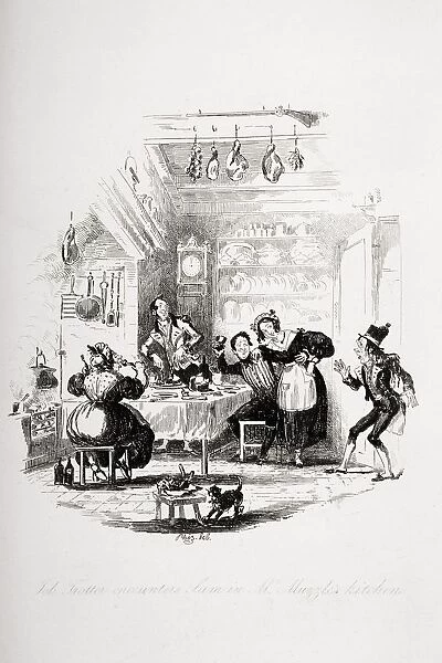 Job Trotter Encounters Sam In Mr. Muzzles Kitchen. Illustration From The Charles Dickens Novel The Pickwick Papers By H. K. Browne Known As Phiz