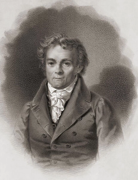 Johann Alois Senefelder, 1771 - 1834. German actor and playwright who invented the printing technique of lithography after experiencing problems printing his play Mathilde von Altenstein. He patented his technique throughout Europe. After a 19th century work by an unidentified artist