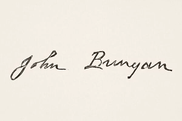 John Bunyan 1628 To 1688. English Writer And Preacher, Author Of The Pilgrims Progress. His Signature. From The National And Domestic History Of England By William Aubrey Published London Circa 1890