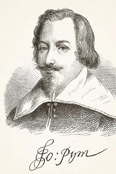 John Pym 1584 To 1643 English Parliamentarian And Leader Of The Long Parliament. Portrait And Signature. From The National And Domestic History Of England By William Aubrey Published London Circa 1890