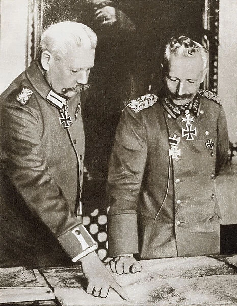 Kaiser Wilhelm Ii (Left) And Field Marshal Von Hindenburg Studying Maps During The First World War. From The Story Of 25 Eventful Years In Pictures, Published 1935