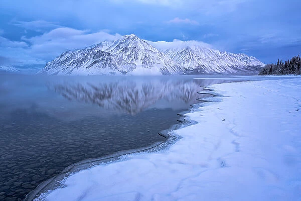 Kathleen Lake and Mount Worthington in winter, Yukon, Canada