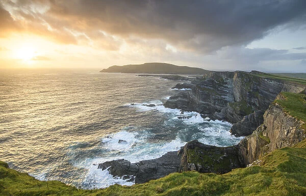 Kerry Cliffs at sunset in County Kerry, Ireland
