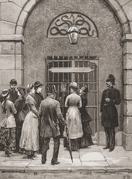 Kilmainham Gaol, Dublin, Republic of Ireland. Irish families waiting at main gate to enter and visit prisoners. From The London Illustrated News, November 5, 1881