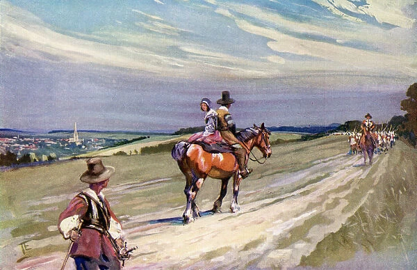 King Charles Ii, Riding Towards Wilton In Disguise After The Battle Of Worcester, Passes Roundheads On The Icknield Road, Near Wilton. From The Illustrated London News, Christmas Number, 1933