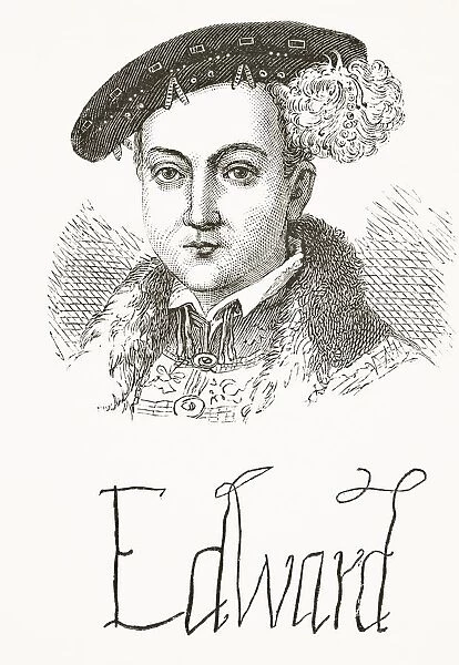 King Edward Vi Of England 1537 To 1553. Portrait And Autograph. From The National And Domestic History Of England By William Aubrey Published London Circa 1890