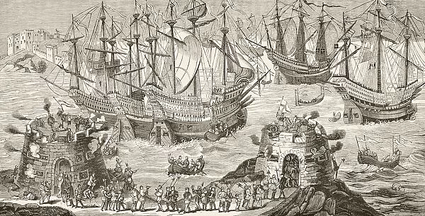 King Henry Viii Of England Embarking At Dover On Way To Meet King Francis I Of France At The Field Of The Cloth Of Gold, June 1520. From The National And Domestic History Of England By William Aubrey Published London Circa 1890