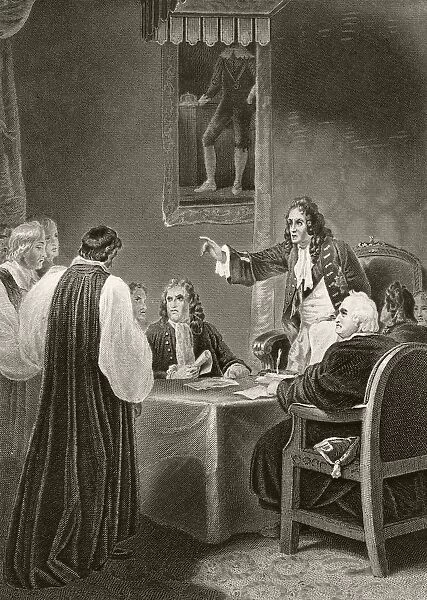 King James Ii Of England Facing Bishops In The Privy Council, 1688. From The National And Domestic History Of England By William Aubrey Published London Circa 1890
