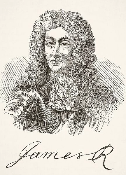 King James Ii Of England. Also Known As The Duke Of York. Portrait And Signature. From The National And Domestic History Of England By William Aubrey Published London Circa 1890