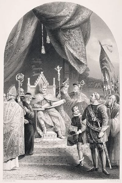 King John Sealing The Magna Carta At Runnymede On June 15 1215. From The National And Domestic History Of England By William Aubrey Published London Circa 1890