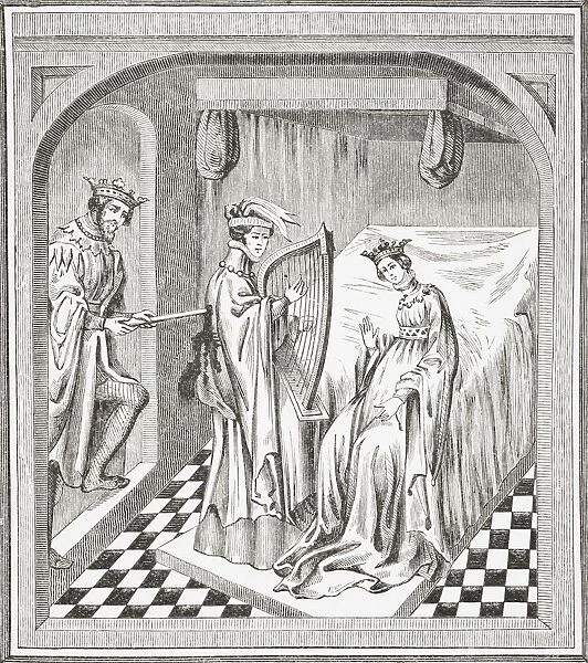 King Mark Stabbing Tristan In The Presence Of Ysolt. After A Miniature From A 15Th Century Manuscript. From Science And Literature In The Middle Ages By Paul Lacroix Published London 1878