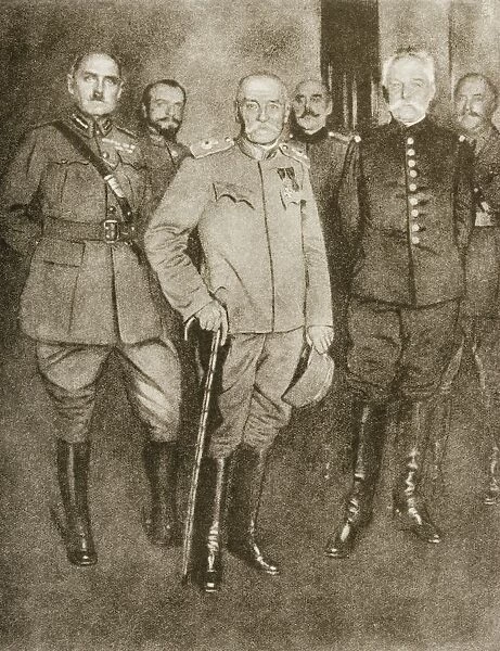 King Peter In Exile, 1916: An Historic Group At Salonika. On The Left Of The Picture Is Sir Bryan Mahon, Then Commanding The British Troops In The Balkans. On The Right Is General Sarrail, Commander-In-Chief At Salonika