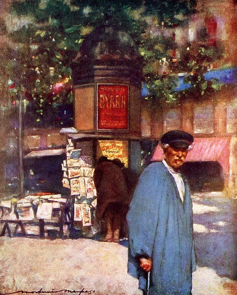The Kiosk On The Boulevard, Paris. Colour Illustration From The Book France By Gordon Home Published 1918