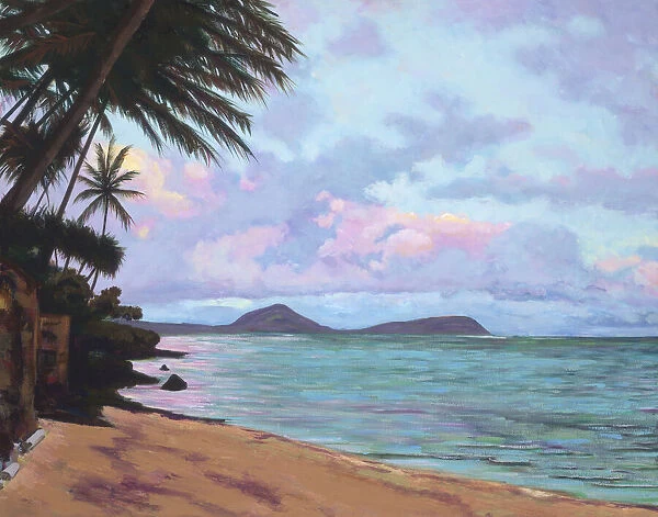 Koko Palms, Hawaii, Oahu, View Of Koko Head From Quiet Beach (Acrylic Painting)