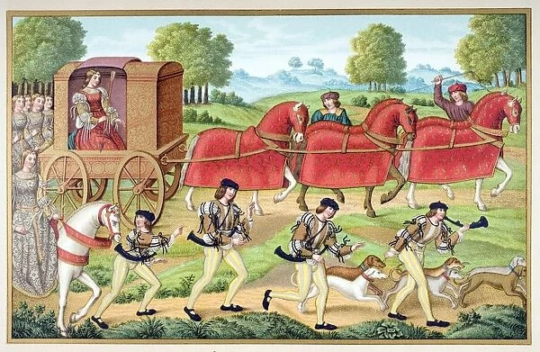 Ladies Hunting. 19Th Century Reproduction Of 15Th Century Miniature In Manuscript Copy Of OvidA┼¢S Epistles