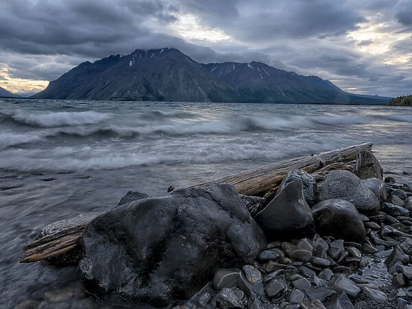 Lake and mountains surrounding the First Nations community of Haines Junction, Yukon, Canada
