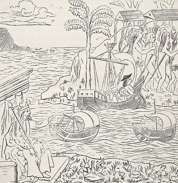 The Landing Of Christopher Columbus In The New World From A 15Th Century Book. From The National And Domestic History Of England By William Aubrey Published London Circa 1890
