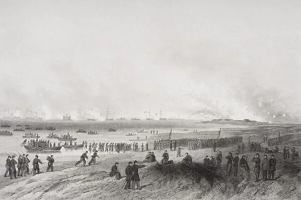 Landing The Troops During Bombardment Of Fort Fisher North Carolina 1864. From Painting By Alonzo Chappel