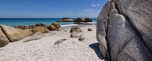 Large boulders on Clifton Beach on the Atlantic Ocean in Cape Town, Western Cape, South Africa
