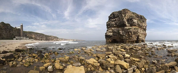 Large rock formation along the coastline at low tide; South shields tyne and wear england