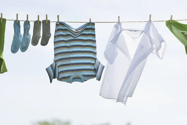 Laundry Hanging On Outdoor Clothesline; Toronto Ontario Canada