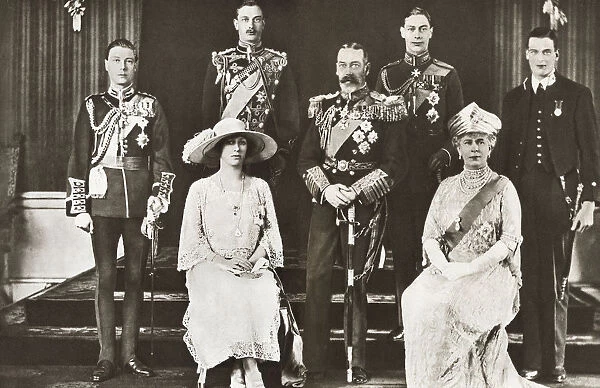 From Left To Right, The Prince Of Wales Later Edward Viii, Prince Henry The Duke Of Gloucester, The Princess Mary, Princess Royal And Countess Of Harewood, King George V, Prince Albert Of York, Later George Vi, Queen Mary Of Teck, And Prince George, Duke Of Kent. From The Story Of 25 Eventful Years In Pictures, Published 1935