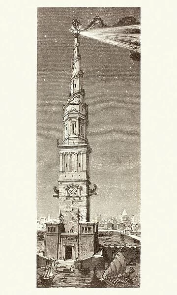 The Lighthouse On Pharos Island, Alexandria, Egypt, After A Fanciful 19Th Century Illustration. It Was One Of The Seven Wonders Of The Ancient World. From Afrika, Dets Opdagelse, Erobring Og Kolonisation, Published In Copenhagen, 1901