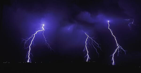 Lightning Over City At Night