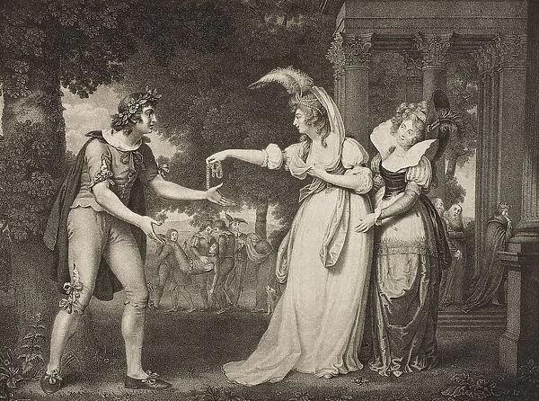 As You Like It. Act I. Scene Ii. Lawn Before The Dukes Palace. Rosalind, Celia And Orlando. From The Boydell Shakespeare Gallery Published Late 19Th Century. After A Painting By J Downman