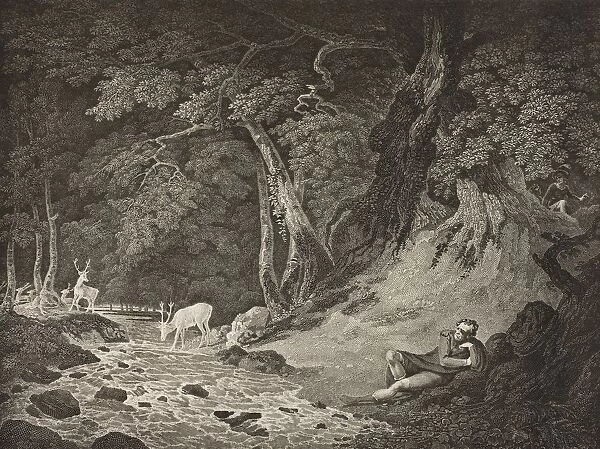 As You Like It. Act Ii. Scene I. The Forest Of Arden. Jaques, Amiens And Lord. From The Boydell Shakespeare Gallery Published Late 19Th Century. After A Painting By William Hodges