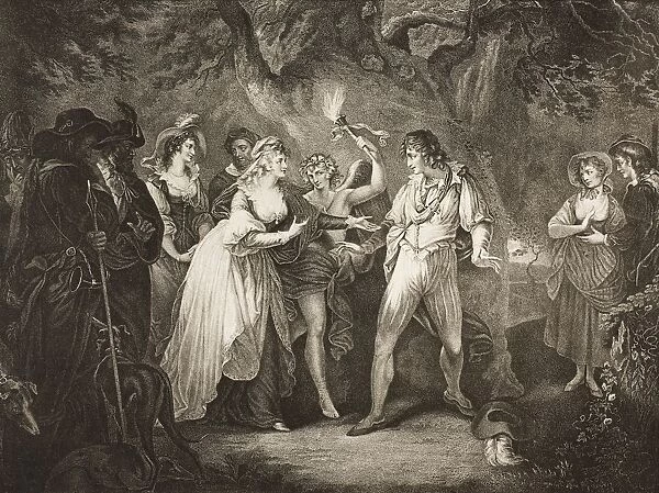 As You Like It. Act V. Scene Iv. The Forest. Duke Senior, Amiens, Jaques, Orlando, Silvius, Oliver, Touch Stone, Audrey, Phebe, Rosalind, Celia And Hymen. From The Boydell Shakespeare Gallery Published Late 19Th Century. After A Painting By William Hamilton