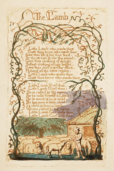 llustration for The Lamb, from Songs of Innocence first published in 1799 by English poet and artist William Blake, 1757 - 1827