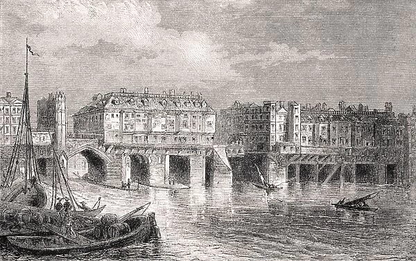 London Bridge In The Sixteenth Century From The National And Domestic History Of England By William Aubrey Published London Circa 1890