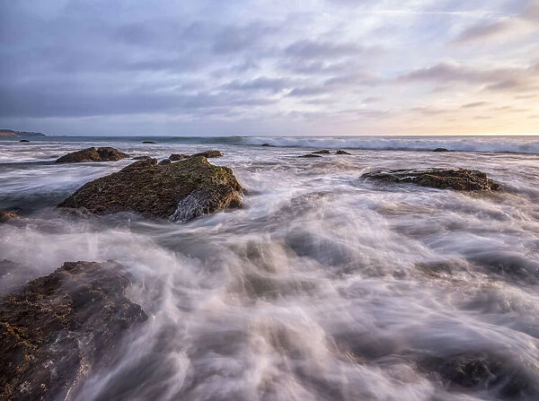 Long exposure of waves along the California coast, Irvine, California, USA